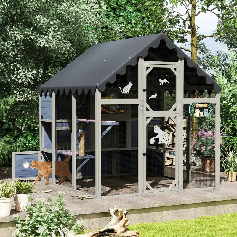 Coziwow 64"L Weatherproof Fir Wood Outdoor Cat House