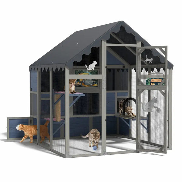 Coziwow 64"L Weatherproof Fir Wood Outdoor Cat House Coziwow
