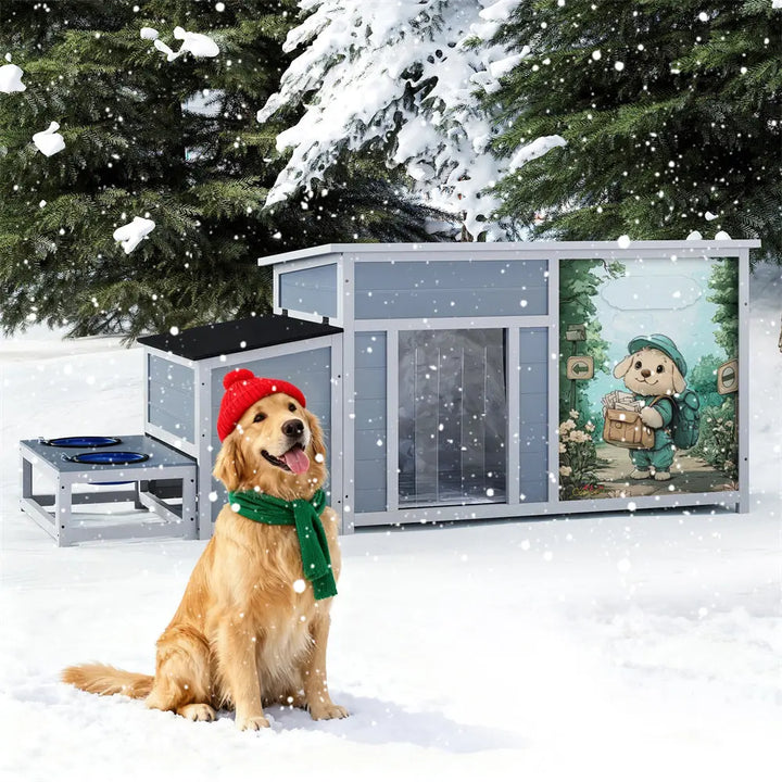 Coziwow 59''L Insulated Dog House with Feeding Bowl Coziwow