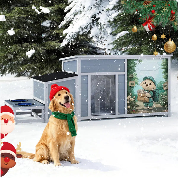 Coziwow 59''L Insulated Dog House with Feeding Bowl
