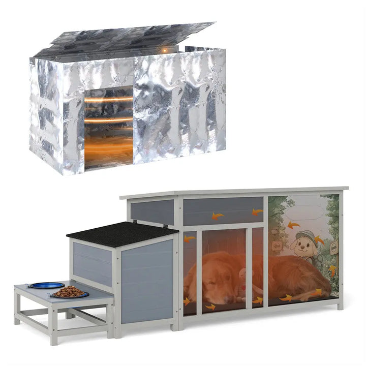 Coziwow 59''L Warm Dog House with Feeding Bowl Coziwow