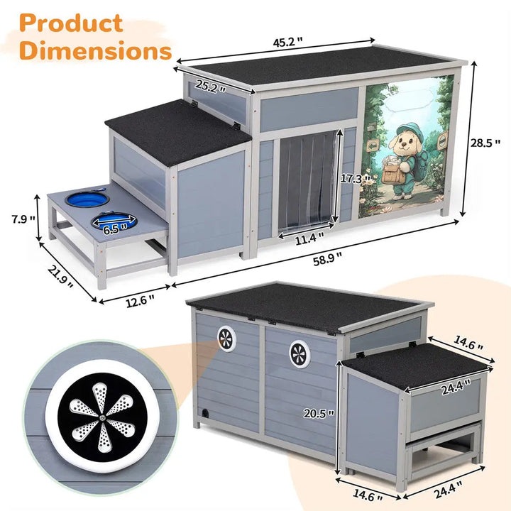 Coziwow 59''L Insulated Dog House with Feeding Bowl Coziwow