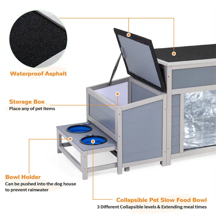 Coziwow 59''L Insulated Dog House with Feeding Bowl Coziwow
