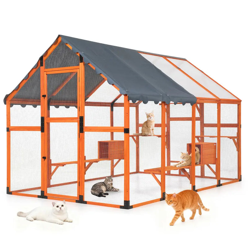 Coziwow 108"L Extra-Large Upgraded Wooden Outdoor Cat Enclosure (Reinforced)