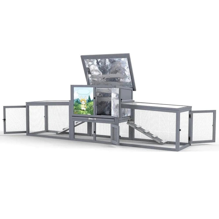 Coziwow Enclosures & Cages Gray / Sloped Roof / Insulated Coziwow 94.5″L 2-Story 3-Compartment Rabbit Hutch