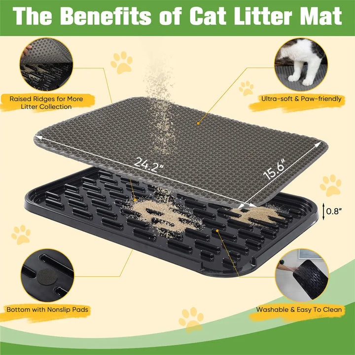 Coziwow 24.2"L x 15.6"W 2-Layer Waterproof Cat Litter Mat