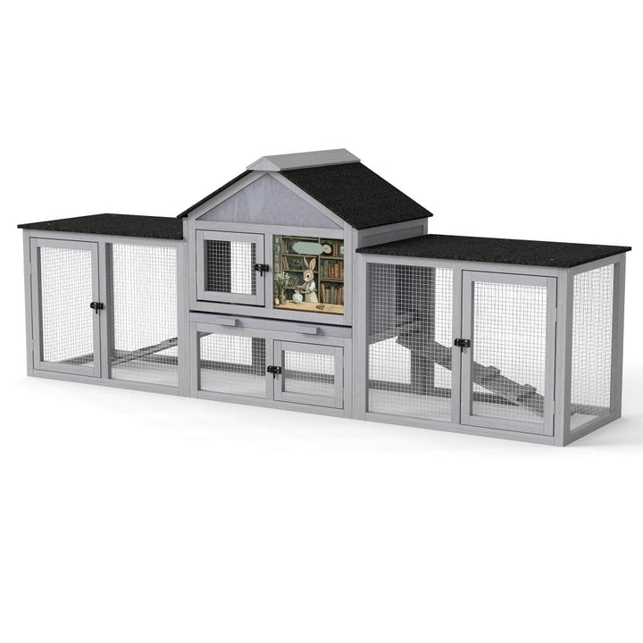 Coziwow 82″L 3-Compartment Double Rabbit Hutch Gray Patterned-CW12B0721