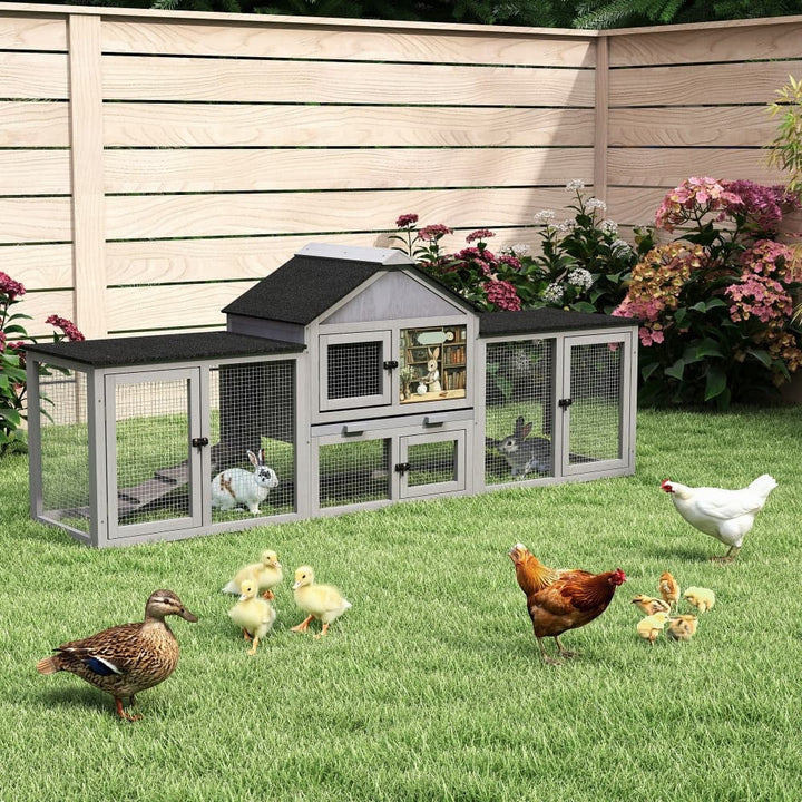Coziwow 82″L 3-Compartment Double Rabbit Hutch Gray Patterned-CW12B0721