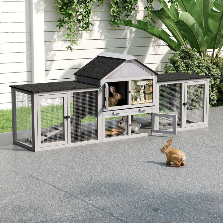 Coziwow 82″L 3-Compartment Double Rabbit Hutch Gray Patterned-CW12B0721