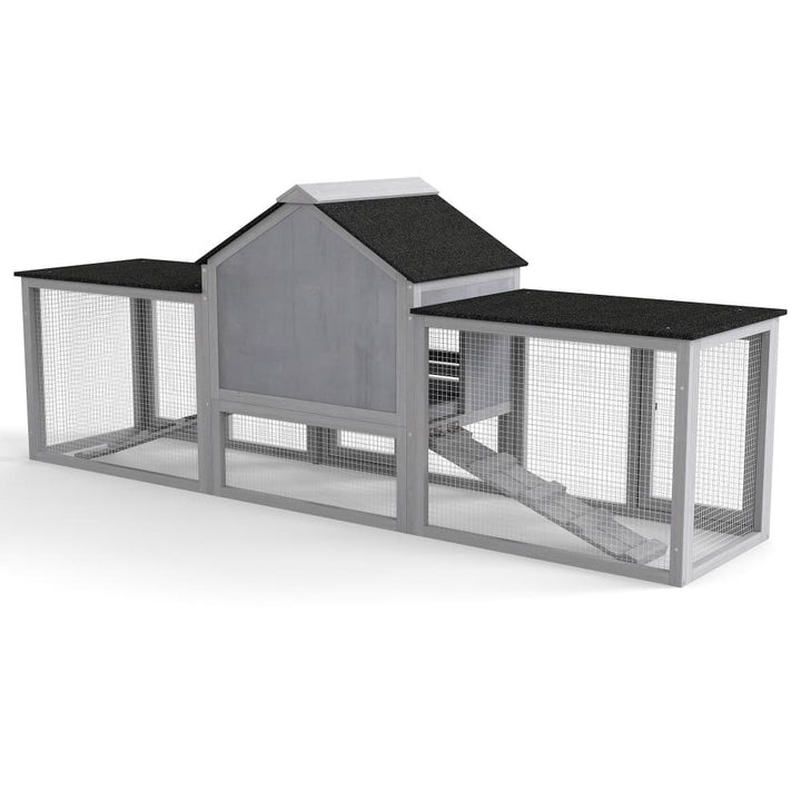Coziwow 82″L 3-Compartment Double Rabbit Hutch Gray Patterned-CW12B0721