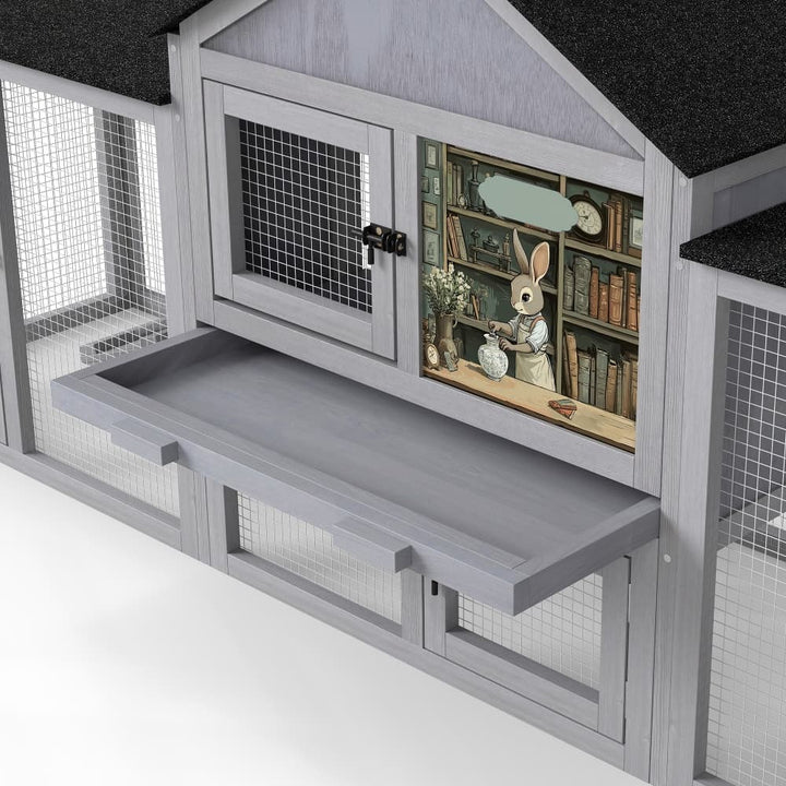 Coziwow 82″L 3-Compartment Double Rabbit Hutch Gray Patterned-CW12B0721