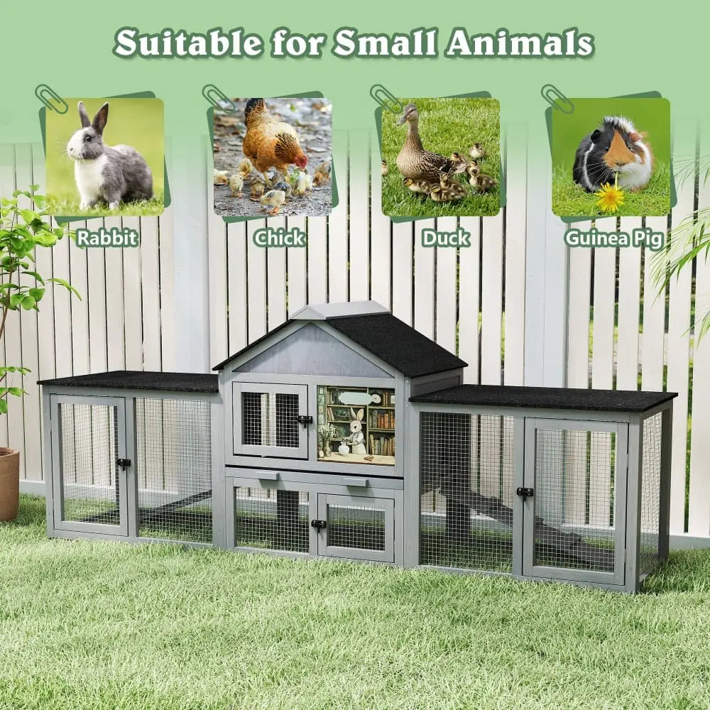 y⭐︎Rabbit Coziwow 82″L Double Rabbit Hutch – Spacious & Safe Pet Home