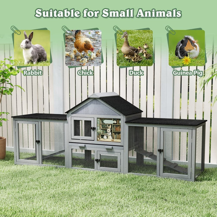 Coziwow 82″L 3-Compartment Double Rabbit Hutch Gray Patterned-CW12B0721