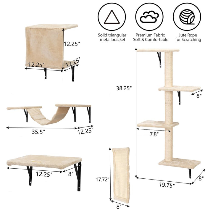 Coziwow 5 Pcs Wall-Mounted Cat Climber Set-CW12E0506
