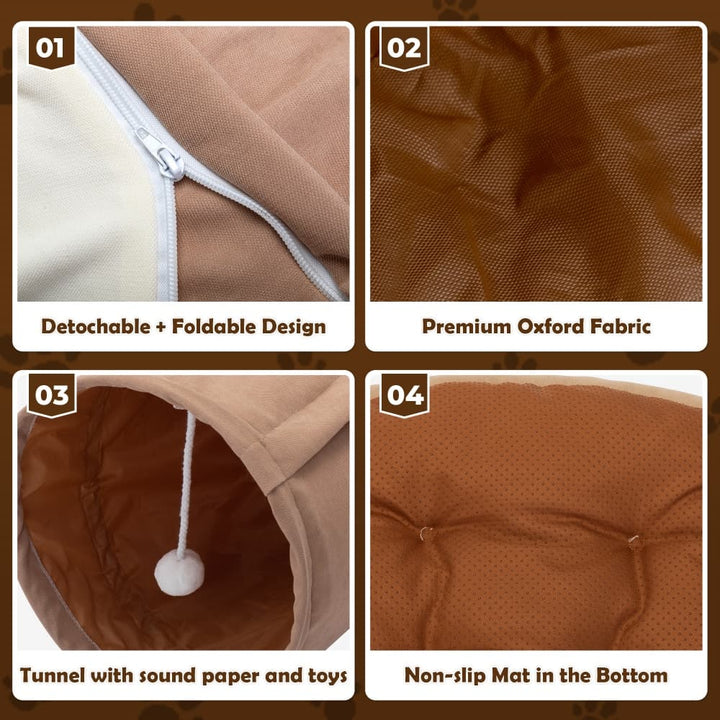 Coziwow Collapsible Cat Tunnel Bed Brown-CW12E0542