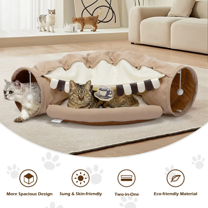 Coziwow Collapsible Cat Tunnel Bed Brown-CW12E0542