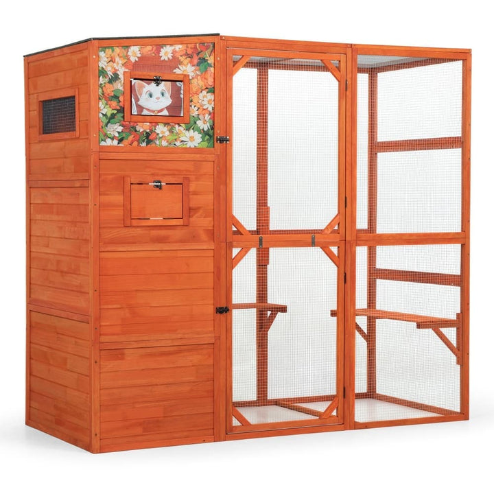 Coziwow 76″L 4-Tier Custom Outdoor Cat Enclosure Orange Patterned-CW12E0722