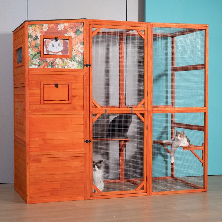 Coziwow 76″L 4-Tier Custom Outdoor Cat Enclosure Orange Patterned-CW12E0722