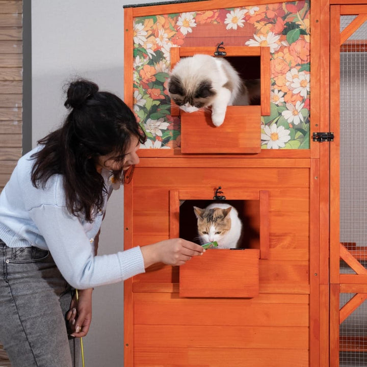 Coziwow 76″L 4-Tier Custom Outdoor Cat Enclosure Orange Patterned-CW12E0722