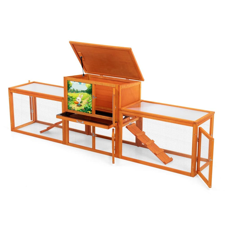 Coziwow 94.5″L 2-Story 3-Compartment Rabbit Hutch Orange CW12E0740
