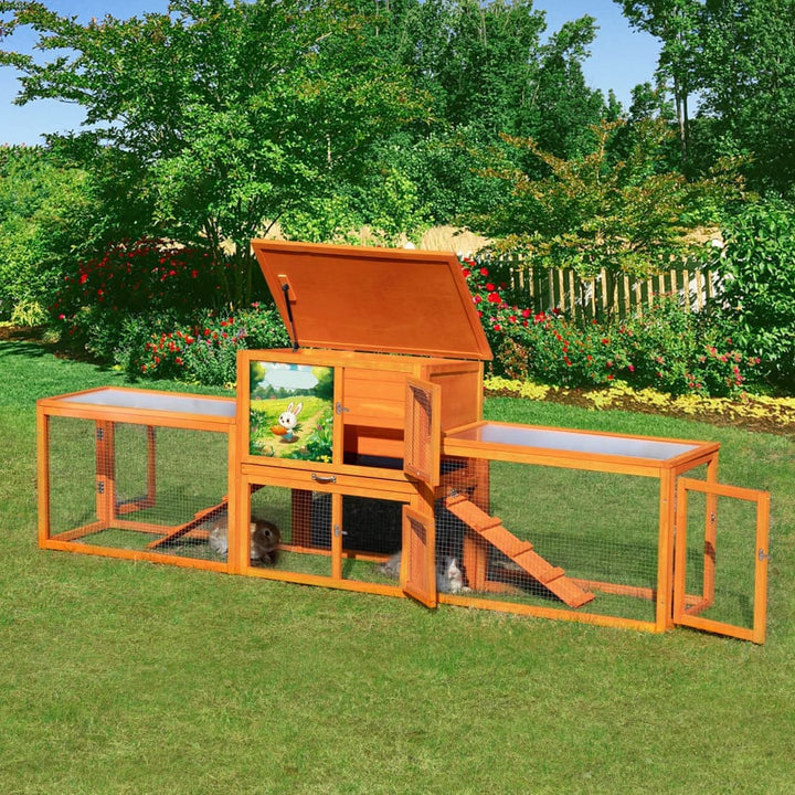 Coziwow 94.5″L 2-Story 3-Compartment Rabbit Hutch Orange CW12E0740
