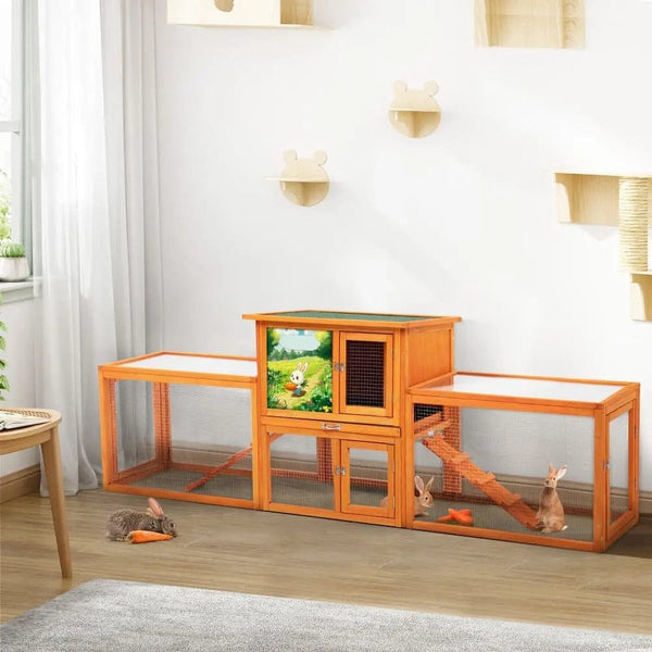 Coziwow Enclosures & Cages Coziwow 94.5″L 2-Story 3-Compartment Rabbit Hutch