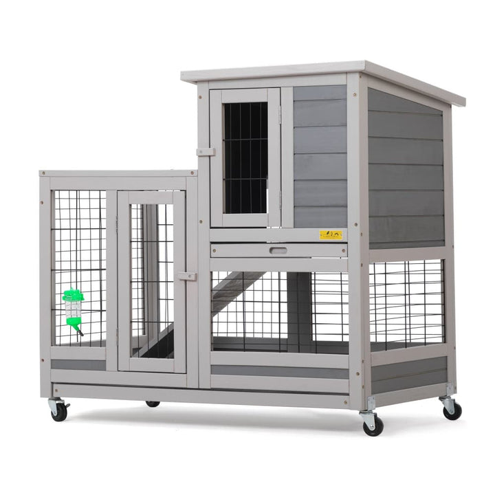 Coziwow 37″L 2-Story Wheeled Wooden Rabbit House-CW12F0417