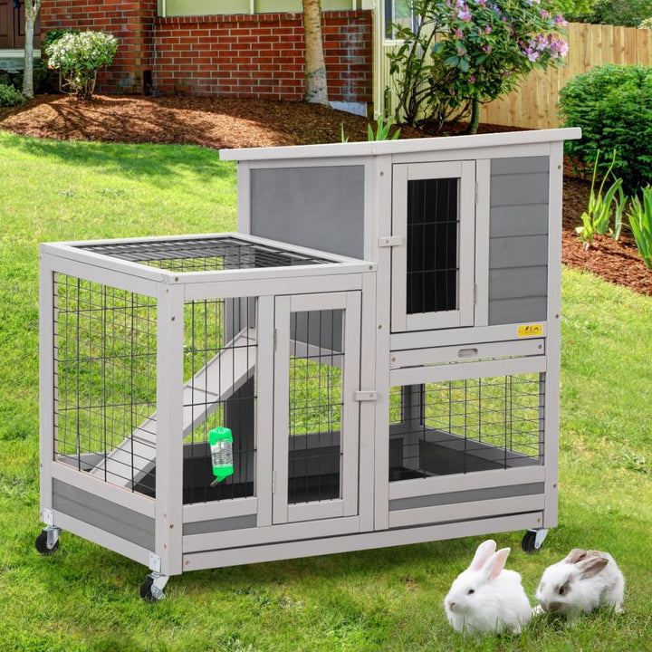 Coziwow 37″L 2-Story Wheeled Wooden Rabbit House-CW12F0417