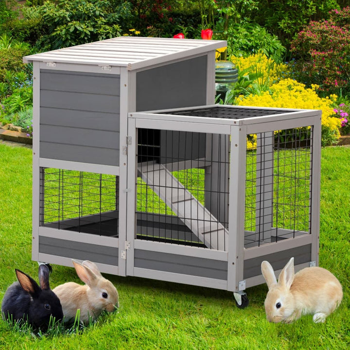 Coziwow 37″L 2-Story Wheeled Wooden Rabbit House-CW12F0417