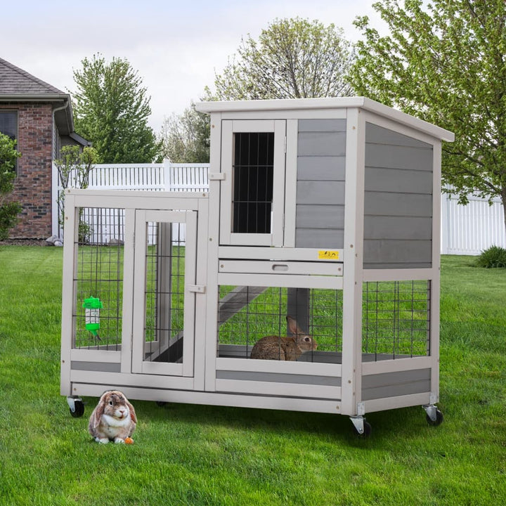 Coziwow 37″L 2-Story Wheeled Wooden Rabbit House-CW12F0417