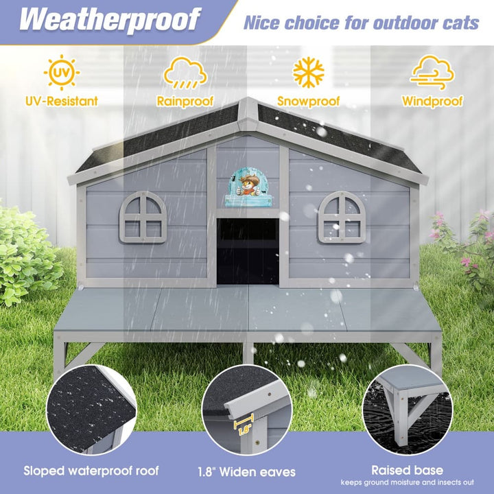 Coziwow 39‘’L Elevated Outdoor Cat House Insulated-CW12F0705