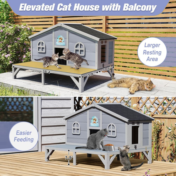 Coziwow 39‘’L Elevated Outdoor Cat House Insulated-CW12F0705