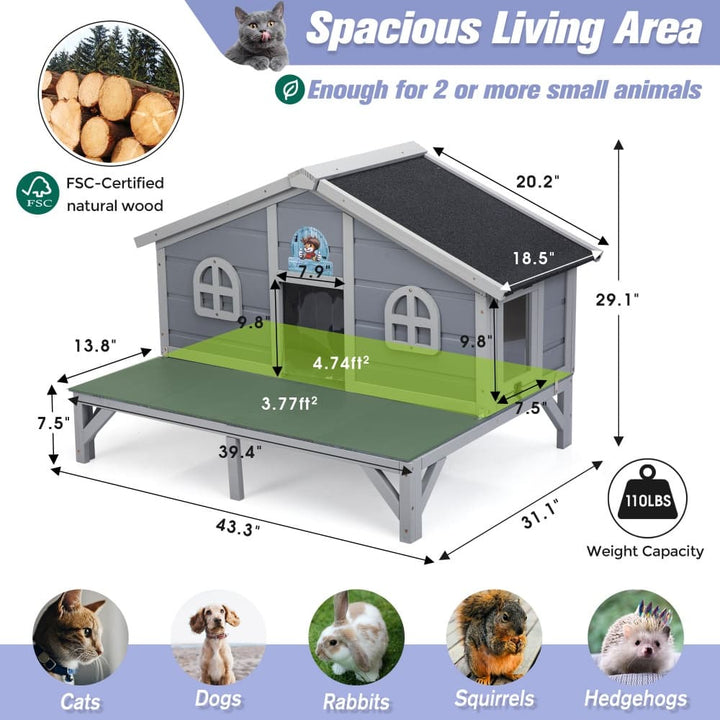 Coziwow 39‘’L Elevated Outdoor Cat House Insulated-CW12F0705