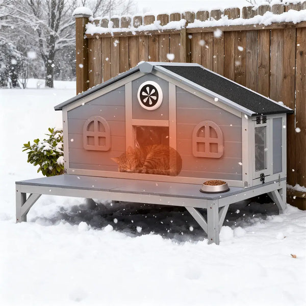 Coziwow 39" L Insulated Wooden Cat House