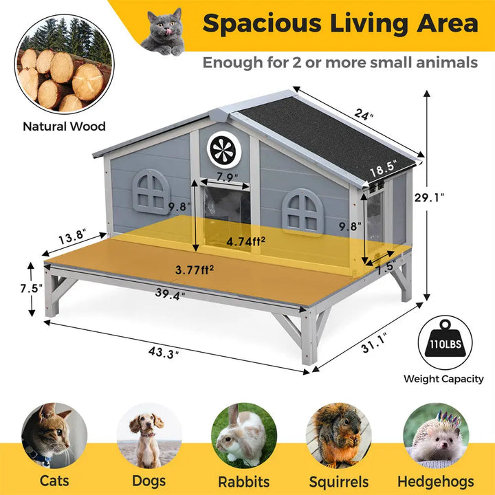 Coziwow 39" L Insulated Wooden Cat House