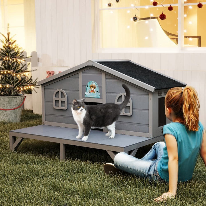 Coziwow 39‘’L Elevated Outdoor Cat House Insulated-CW12F0705