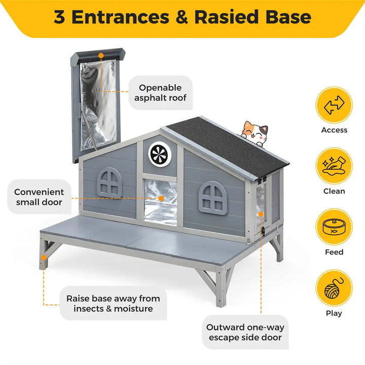 Coziwow 39" L Insulated Wooden Cat House