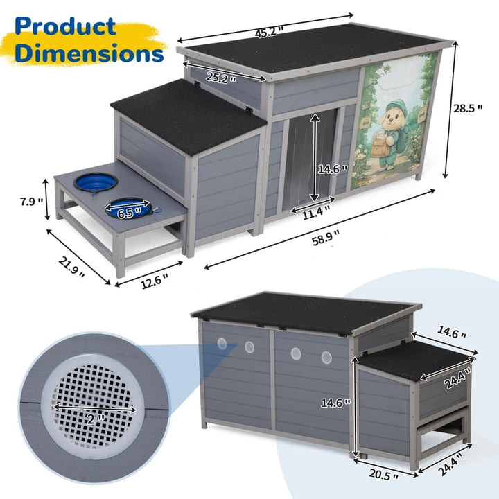Coziwow 59''L Warm Dog House with Feeding Bowl Basic Patterned-CW12F0741