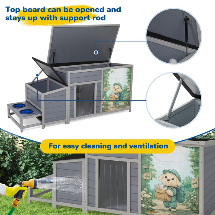 Coziwow 59''L Warm Dog House with Feeding Bowl Basic Patterned-CW12F0741