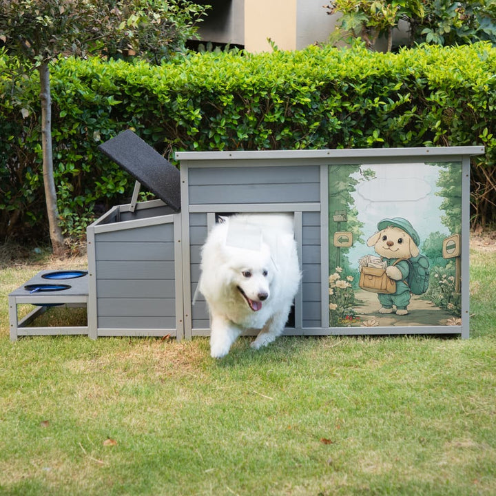 Coziwow 59''L Warm Dog House with Feeding Bowl Basic Patterned-CW12F0741