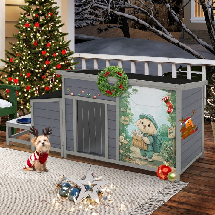 Coziwow 59''L Warm Dog House with Feeding Bowl Basic Patterned-CW12F0741