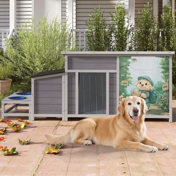 Coziwow 59''L Warm Dog House with Feeding Bowl Basic Patterned-CW12F0741