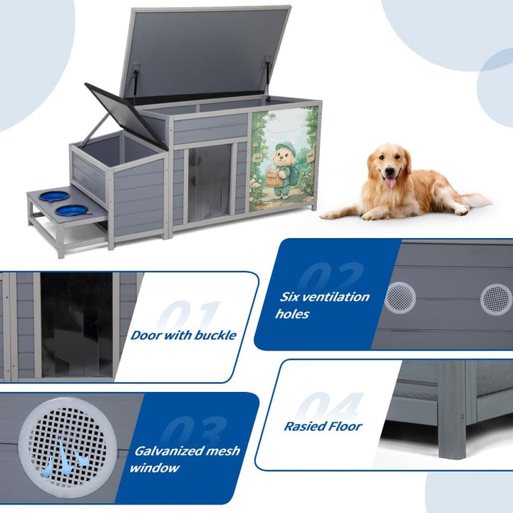 Coziwow 59''L Warm Dog House with Feeding Bowl Basic Patterned-CW12F0741