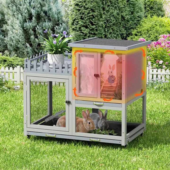 Coziwow 38"L Insulated 3-Tier Wheeled Rabbit House Coziwow