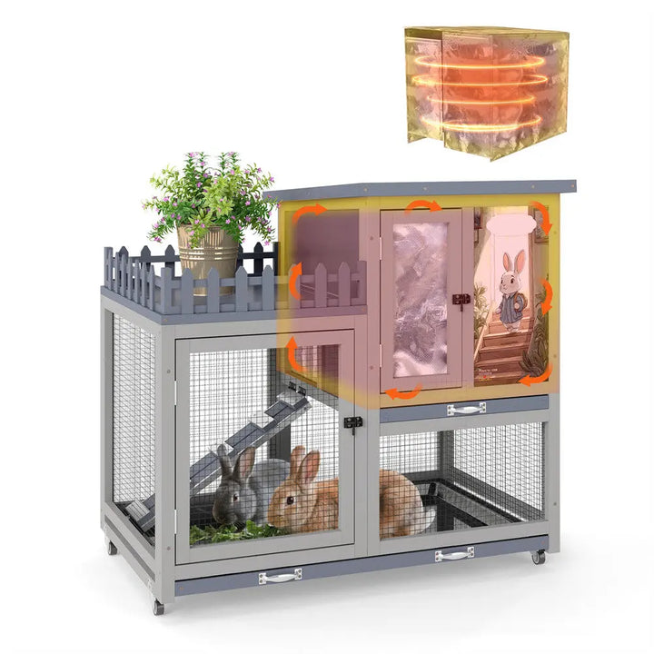 Coziwow 38"L Insulated 3-Tier Wheeled Rabbit House Coziwow