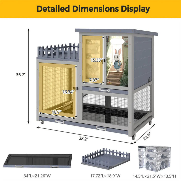 Coziwow 38"L Insulated 3-Tier Wheeled Rabbit House Coziwow