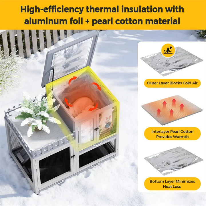 Coziwow 38"L Insulated 3-Tier Wheeled Rabbit House Coziwow