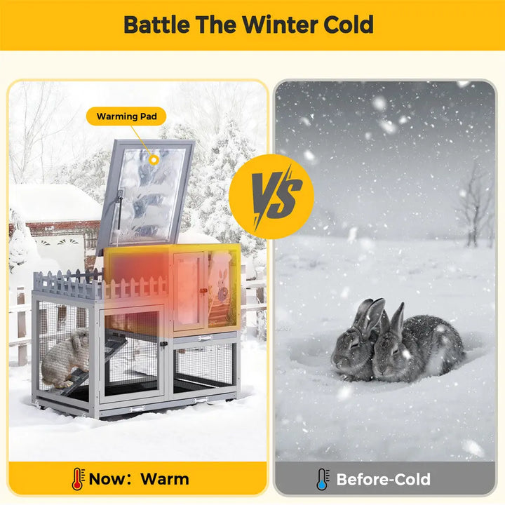 Coziwow 38"L Insulated 3-Tier Wheeled Rabbit House Coziwow