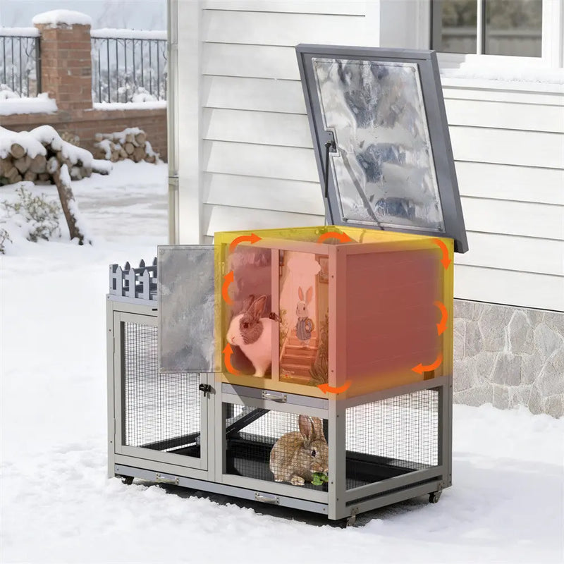 Coziwow 38"L Insulated 3-Tier Wheeled Rabbit House Coziwow