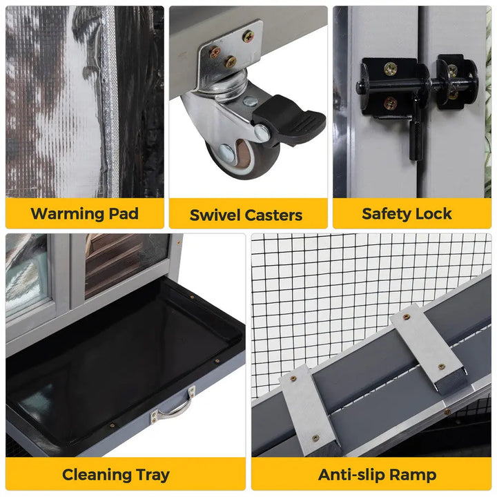 Coziwow 38"L Insulated 3-Tier Wheeled Rabbit House Coziwow